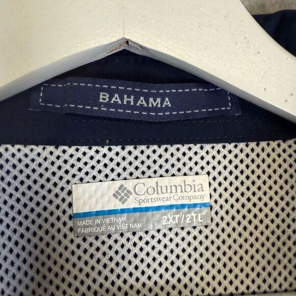 Columbia Men's Size 2XT Tall Blue Bahama Short Sleeve Button Down Shirt Top - Picture 2 of 7